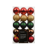 Decoris Shatterproof Baubles Box of 30 Pieces 6cm - Red, Gold, Green and Brown